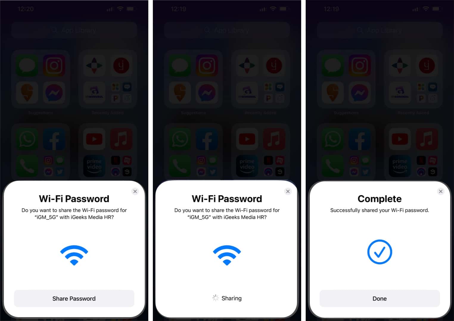 Sharing wi fi password on iphone