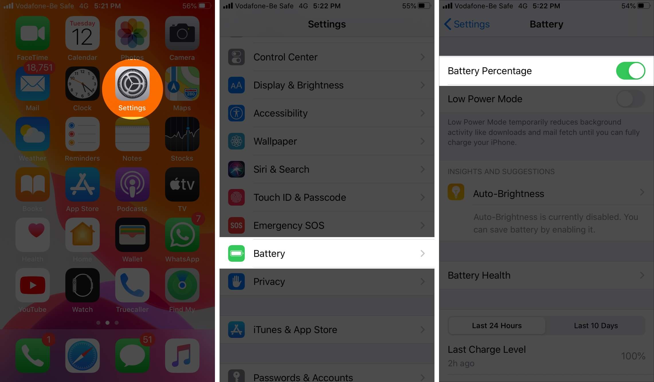 Show the Battery Percentage on iPhone with Touch ID