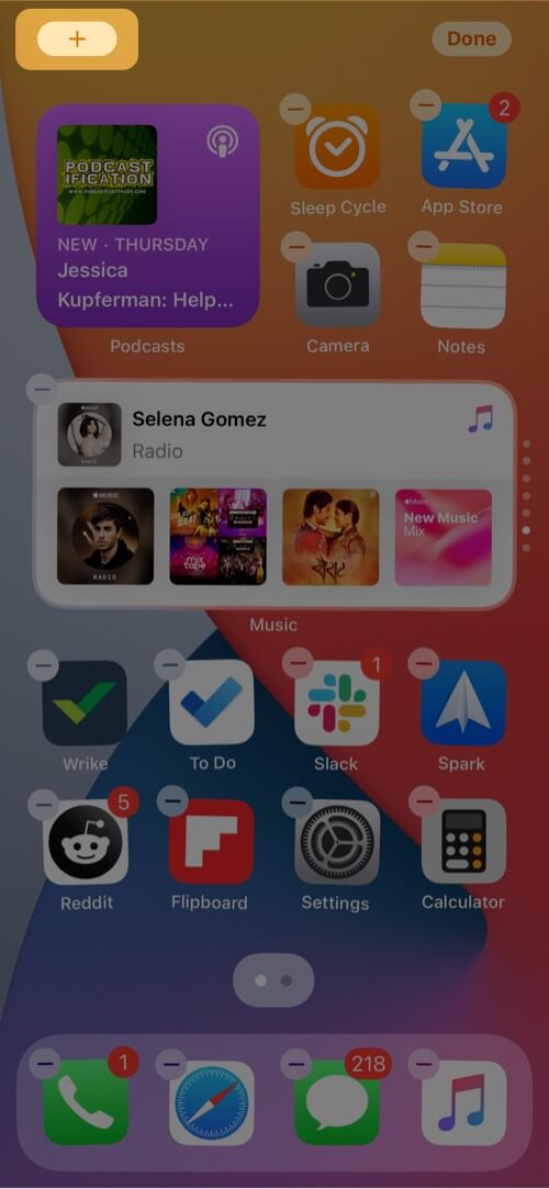 Tap on + Icon in iPhone Home Screen
