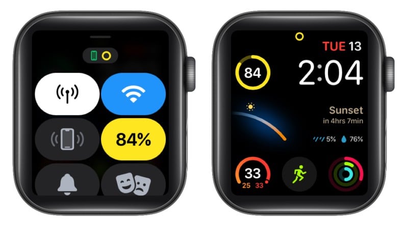 The battery toggle in the Control Center on Apple Watch