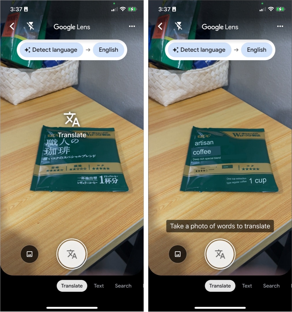 Použití překladu v Google Lens na iPhonu