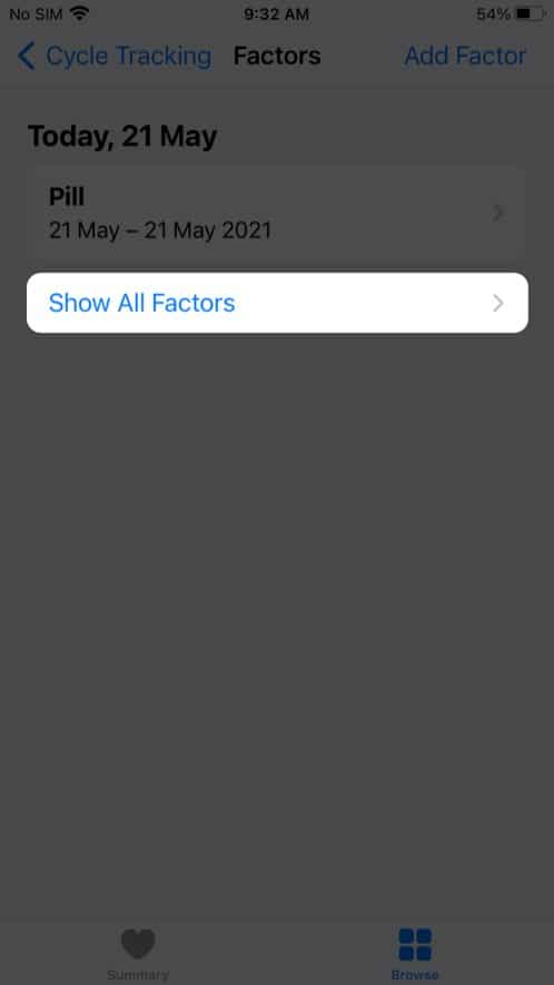 View previous factor information in cycle tracking on iPhone