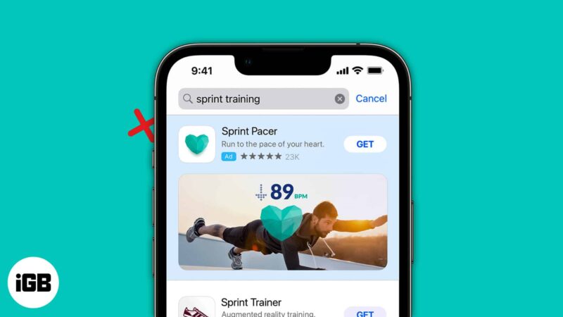An ad in Apple App Store in iPhone Screen with cross symbol outside
