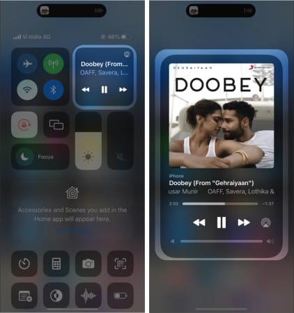 Audio Control in Control Center on iPhone