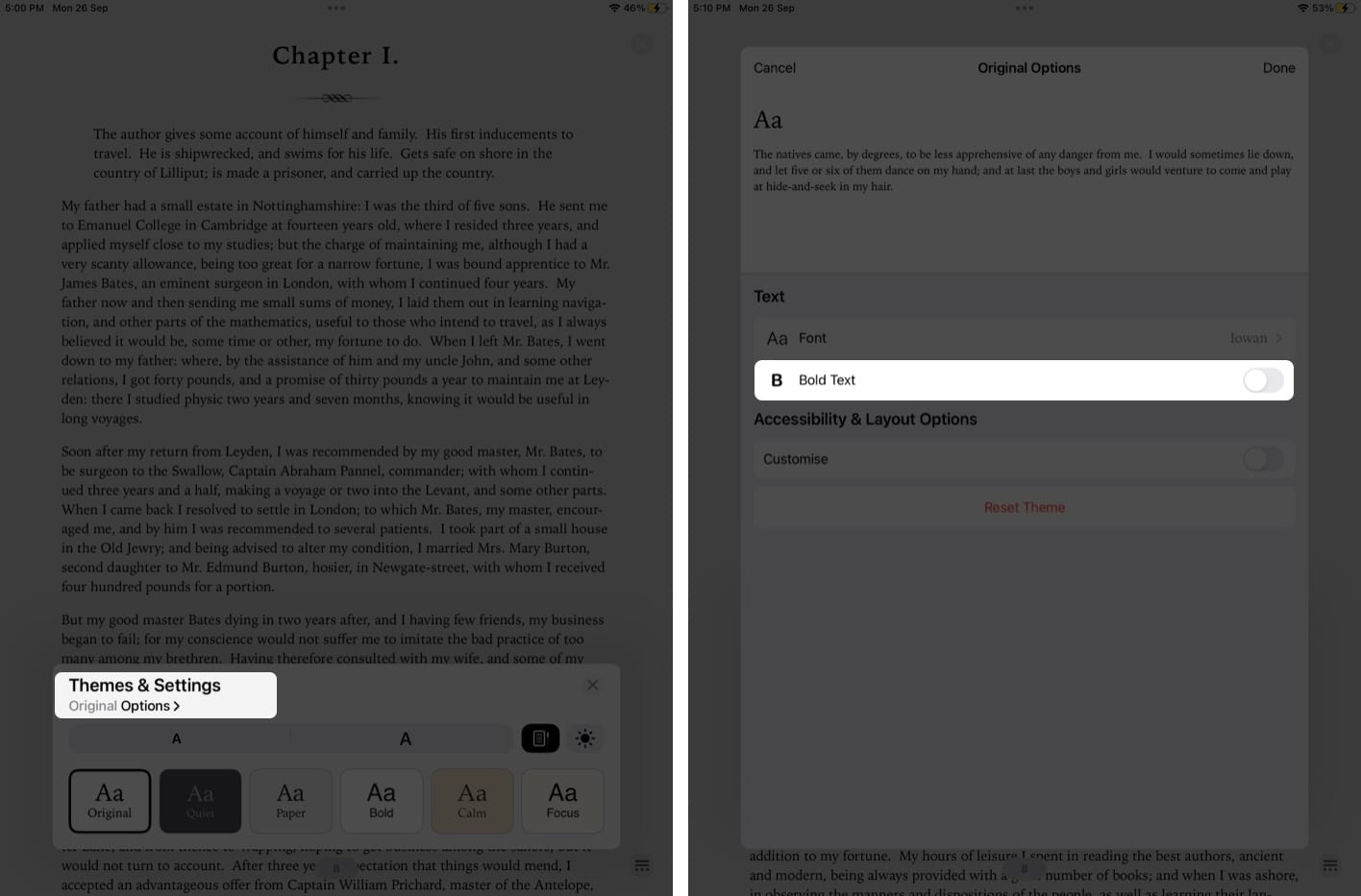 Making text Bold in Books app on an iPhone