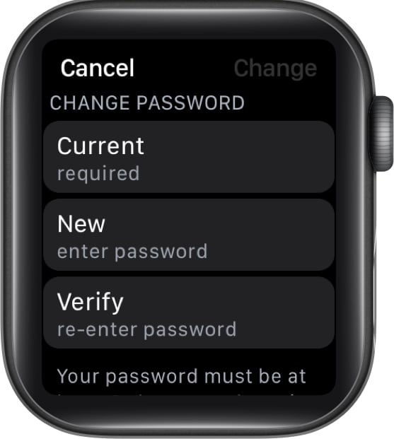 Change Apple ID password from Apple Watch