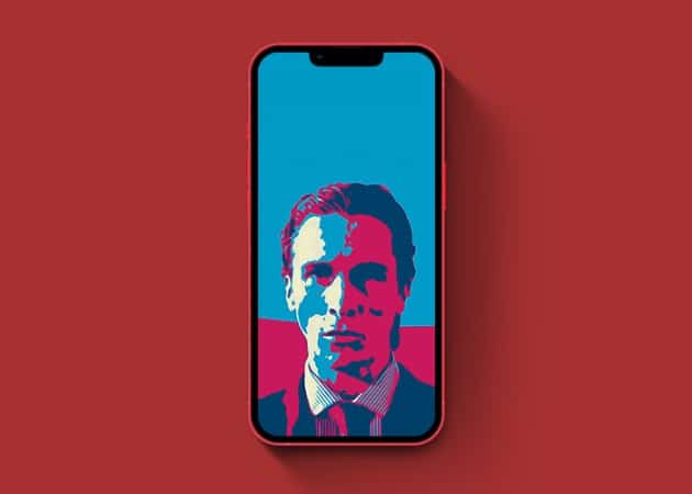 Christian bale minimalist wallpaper with pink and blue color