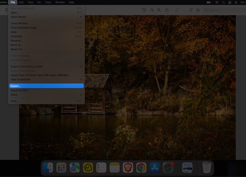 Click Export in File on Mac