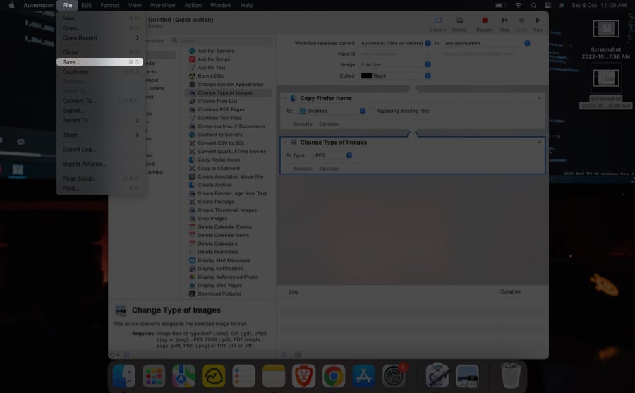 Click On Save In Automater On Mac