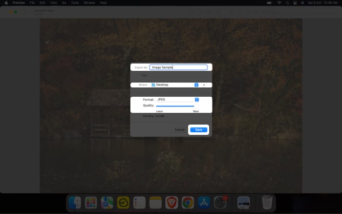 Convert HEIC to JPG using Preview app on Mac 