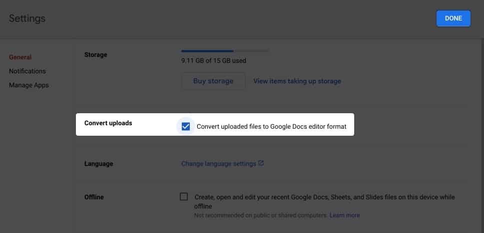 Mendayakan Tukar Muat Naik dalam Google Drive pada MacBook