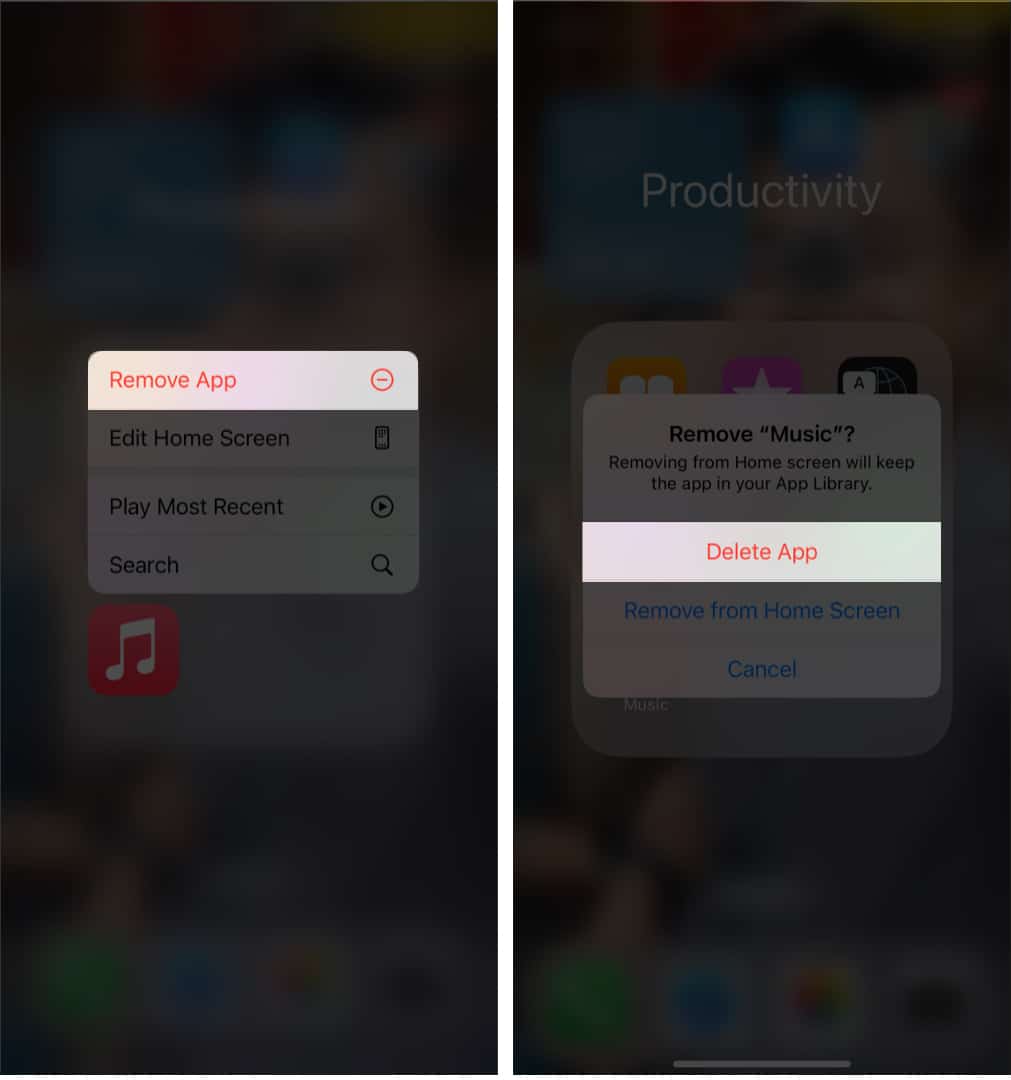 Delete and reinstall Apple Music app on iPhone