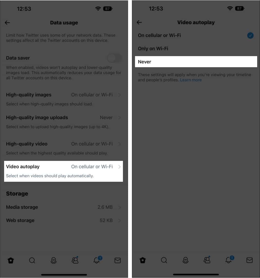Disabling Auto Video Play in Twitter app on iPhone