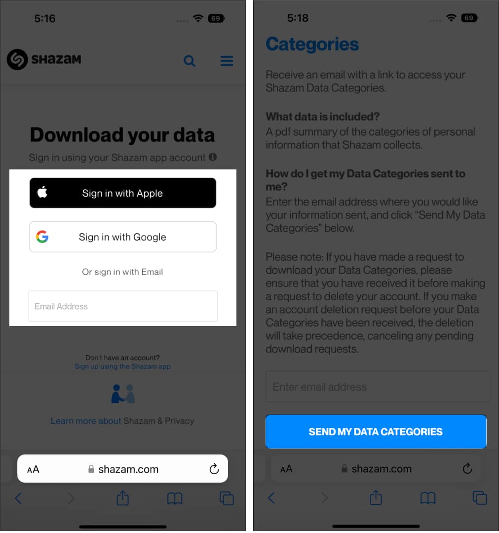 Download Shazam data history on iPhone