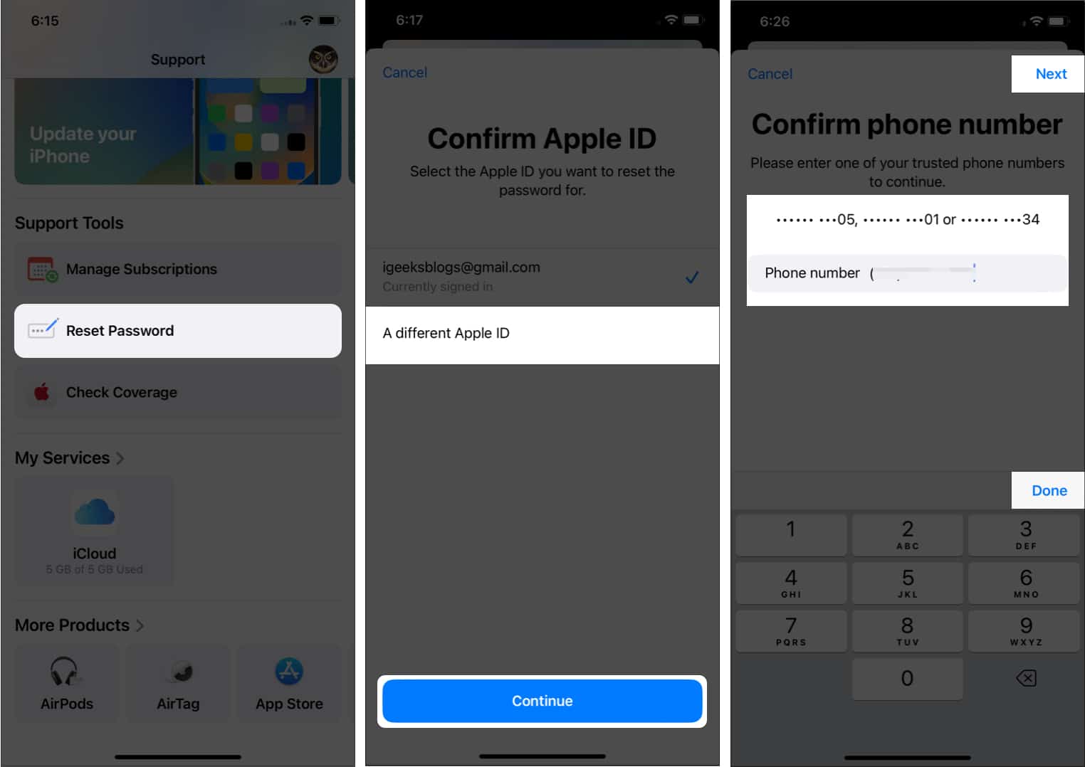 Enter any linked numbers in Apple support app on iPhone