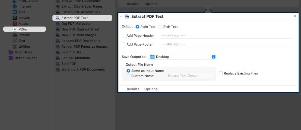 Exportujte PDF do textu v aplikaci Automator na MacBooku