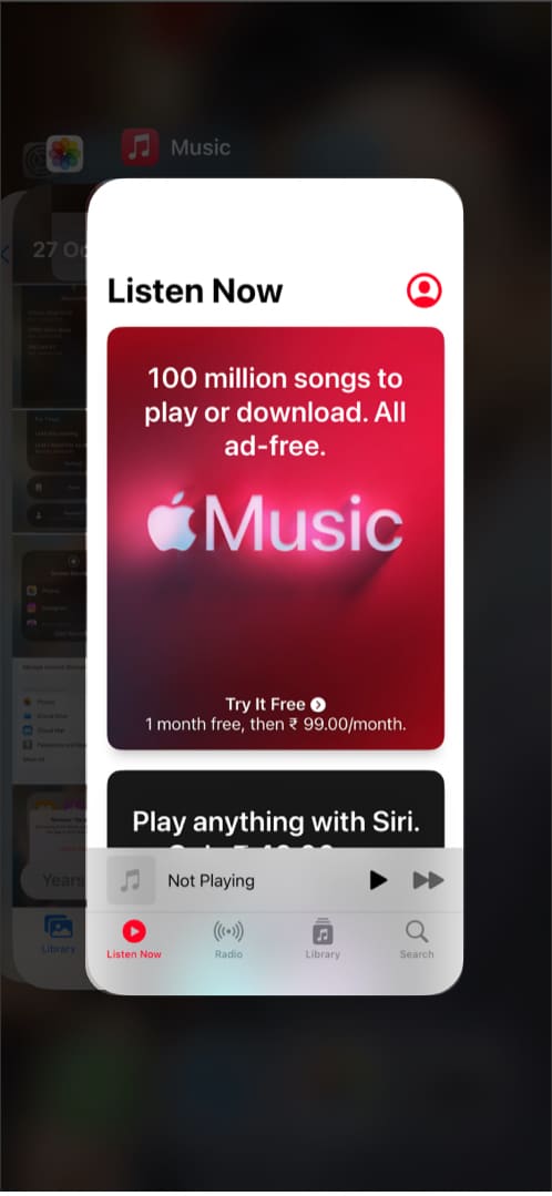 Force quit Apple Music on iPhone