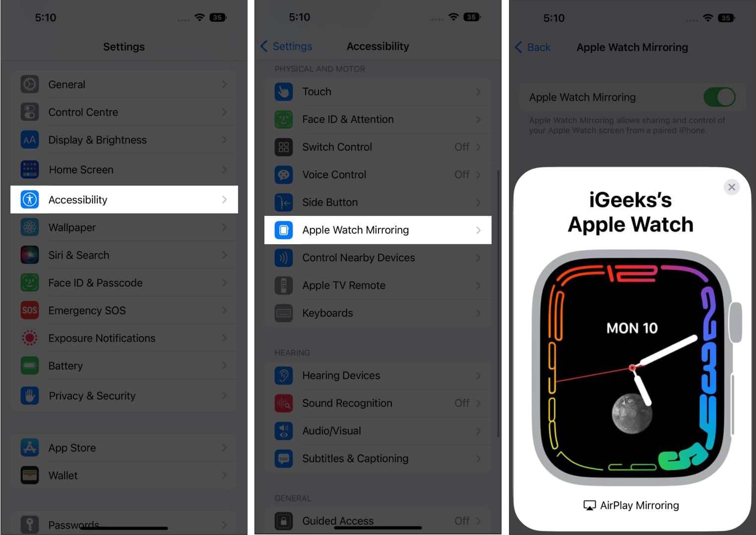 How to Mirror the screen of Apple Watch