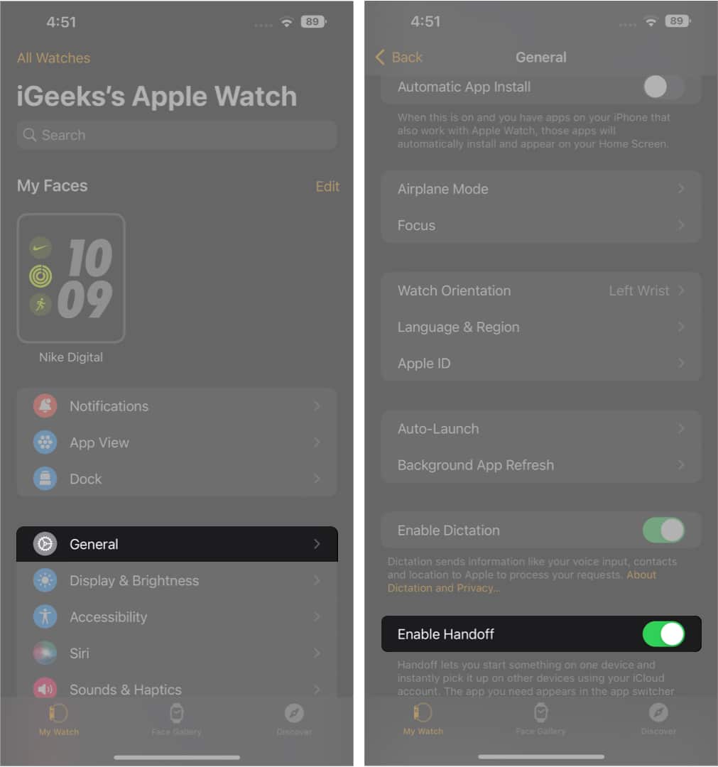 How to turn on Handoff on Apple Watch