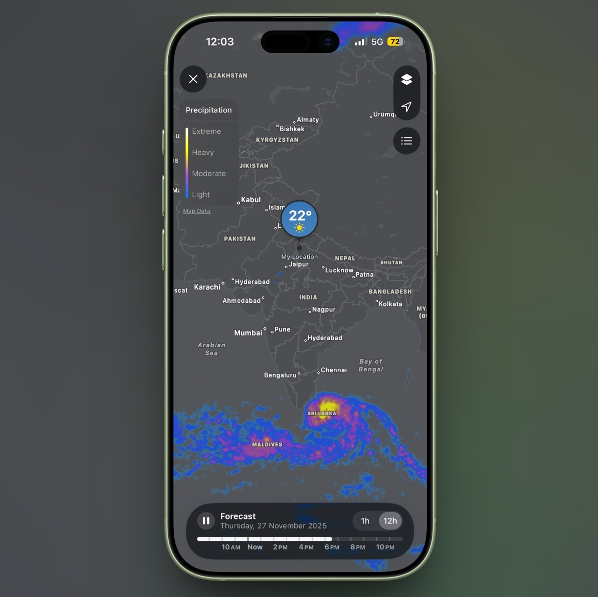 Precipitation Layer in Apple Weather app