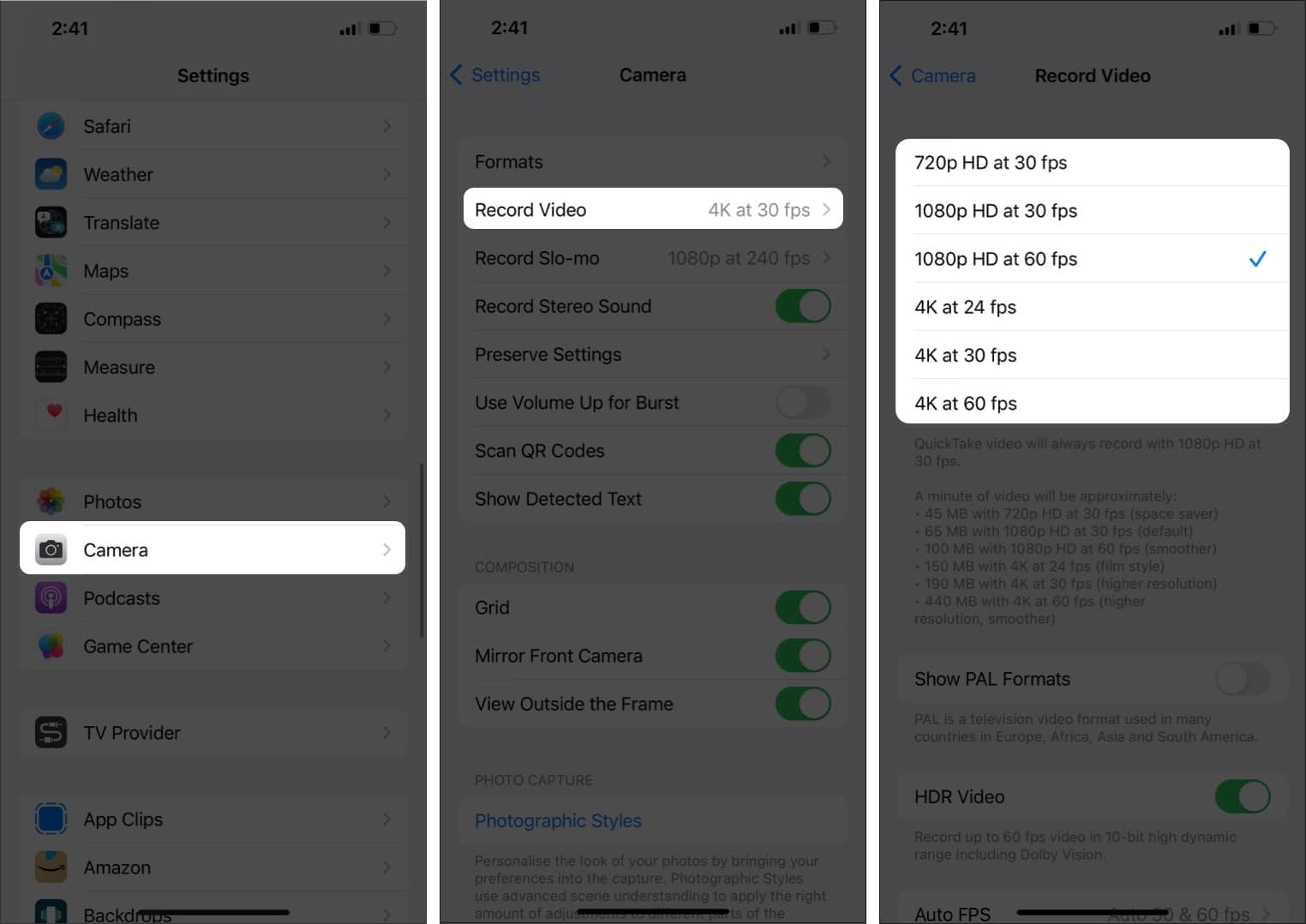 Steps to record video at a lower FPS on a iPhone