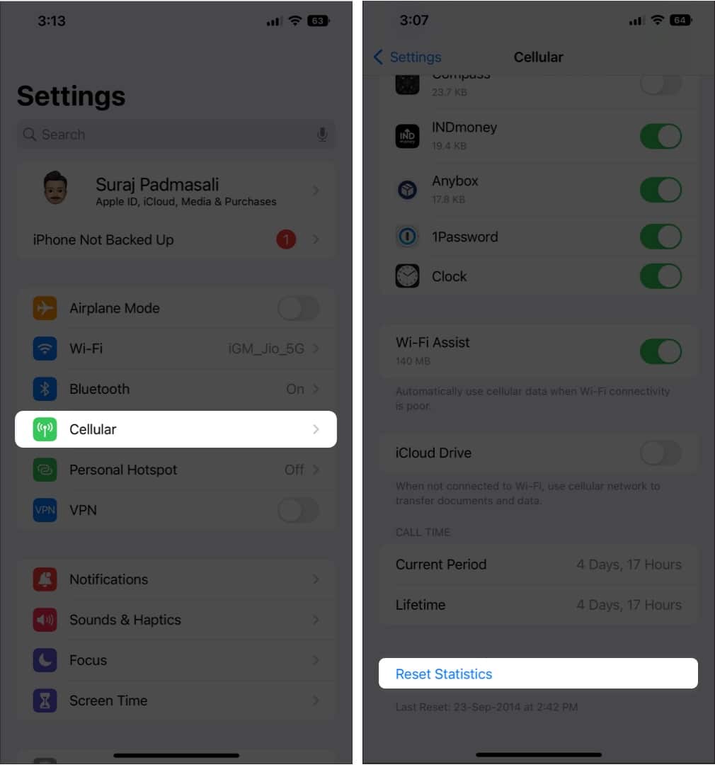 Langkah untuk menetapkan semula statistik penggunaan data pada iPhone
