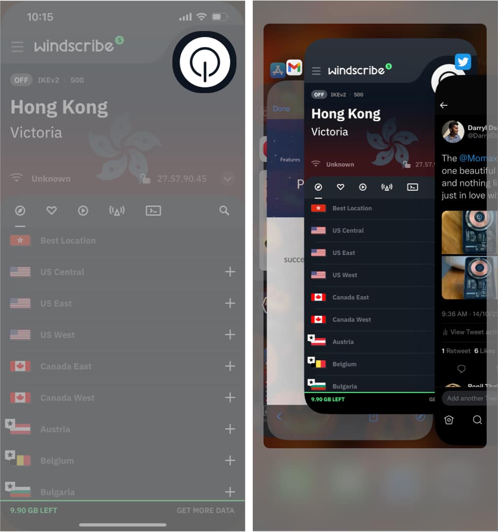 Mulakan semula aplikasi VPN pada iPhone