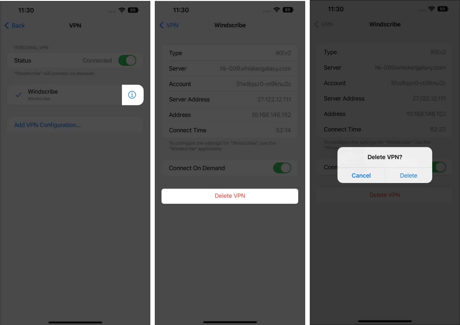 Select Delete pop up in setting on iPhone