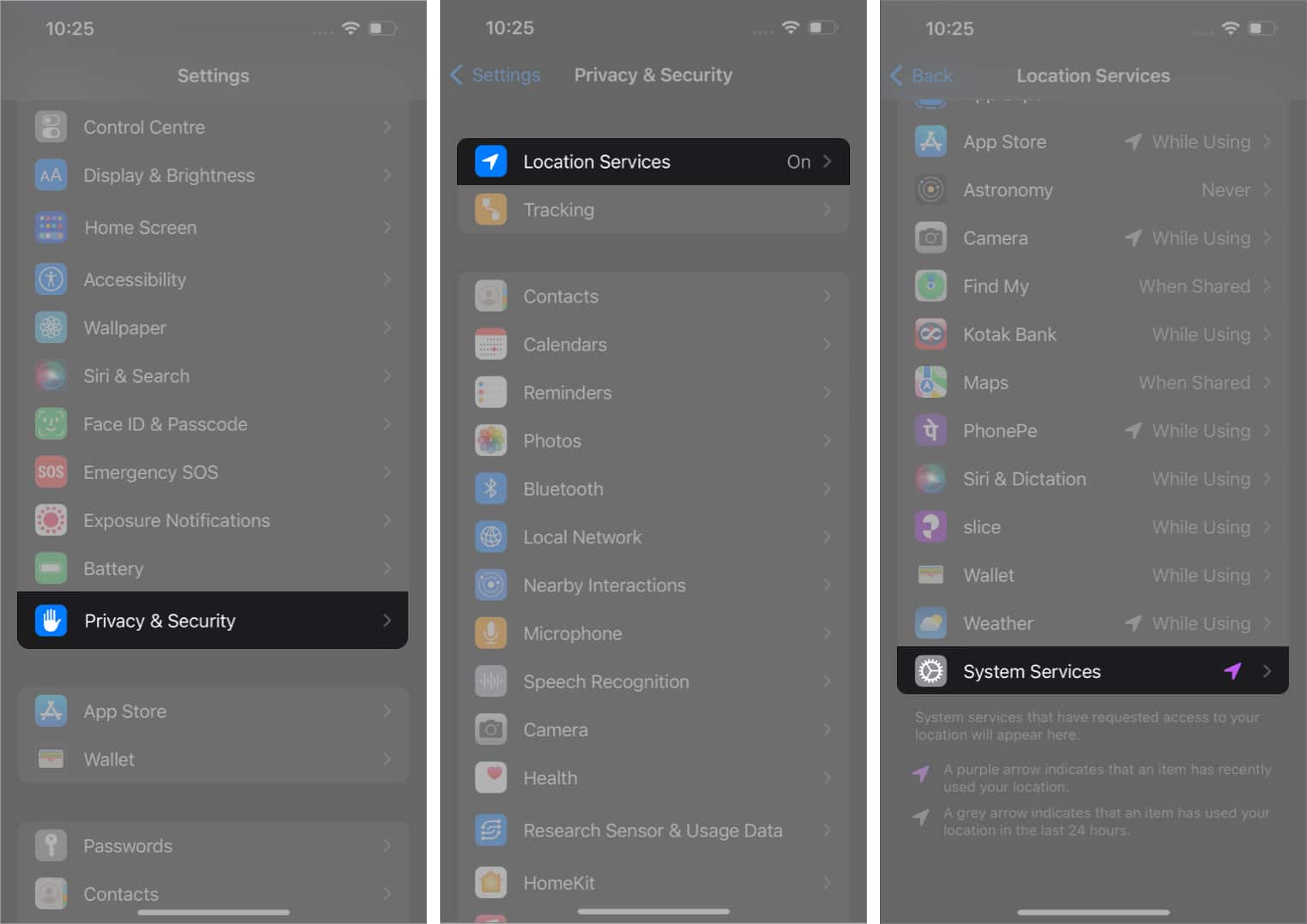 Select System Services in Setting on iPhone