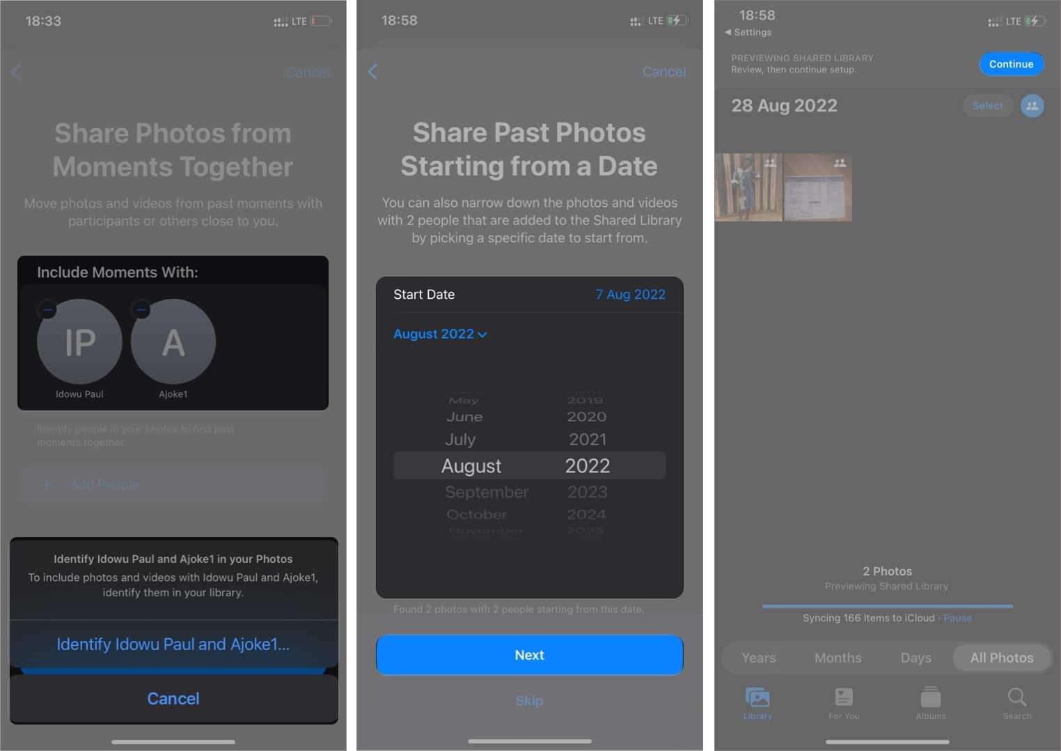 Choosing photos in iCloud library by people or date on an iPhone