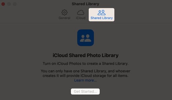 iCloud Shared Photo Library Settings on a Mac
