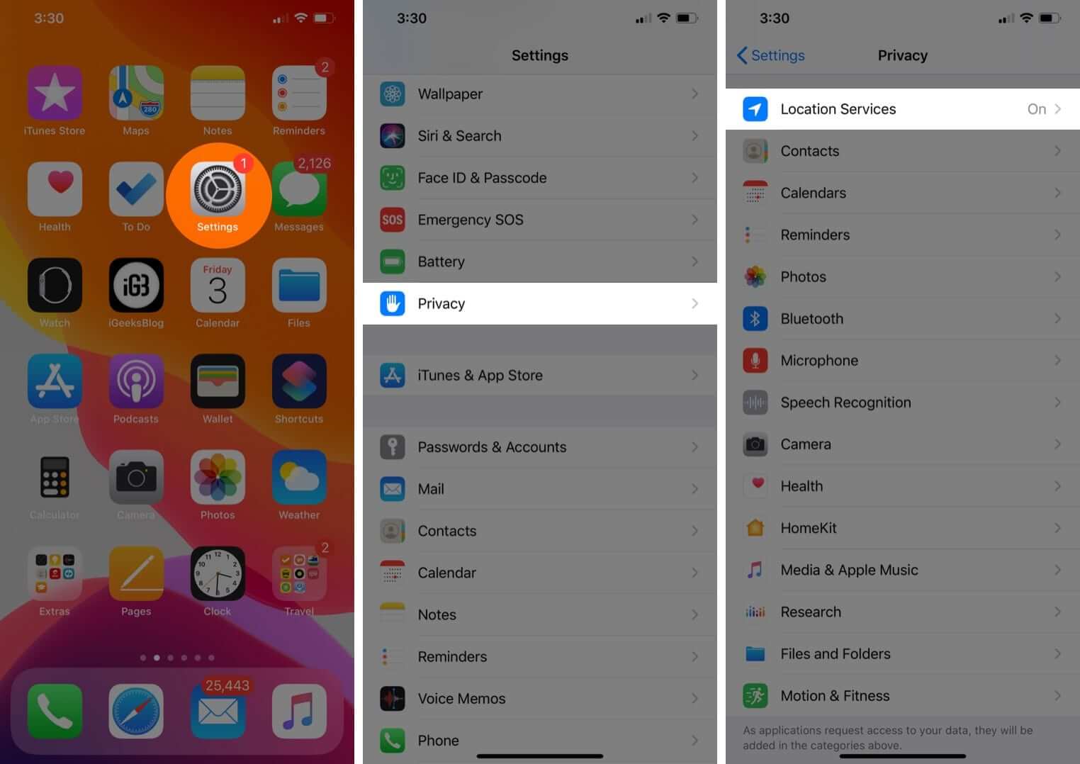 Tap on Settings Privacy then Location Services on iPhone or iPad