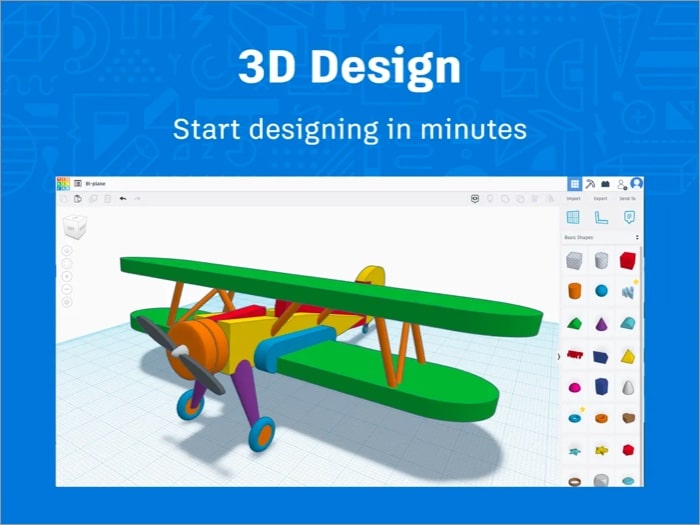 Screenshot of Tinkercad iPad app with an Aeroplane 3D model