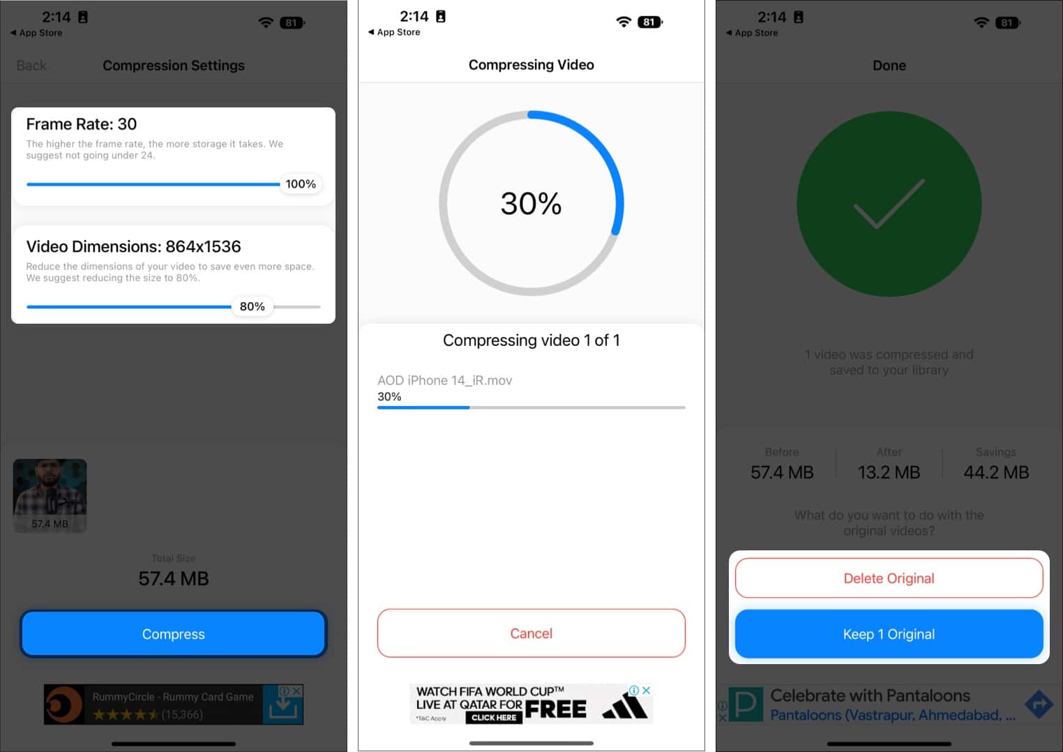 Steps to start video compression process on an iPhone