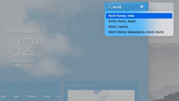 Add a new loaction on weather app on mac