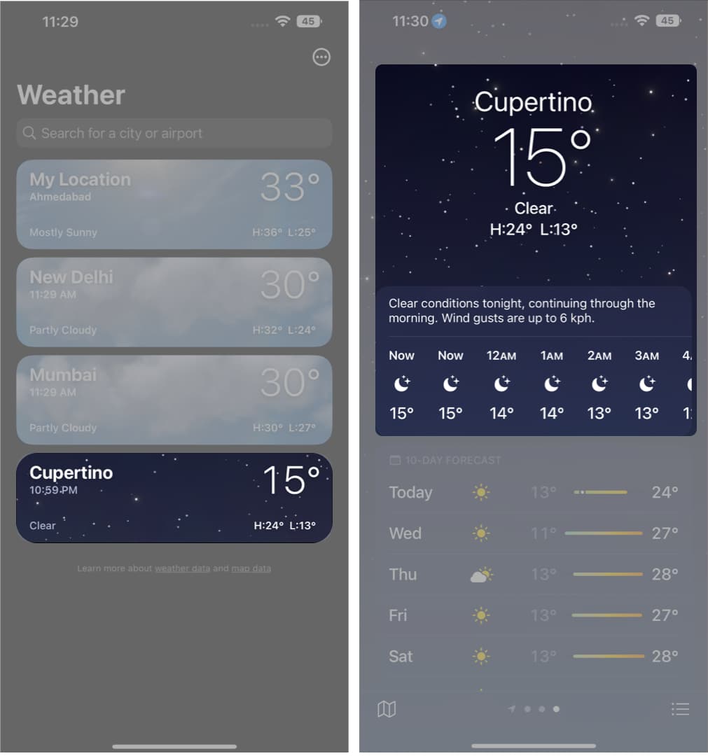 check the weather of other locations on iPhone