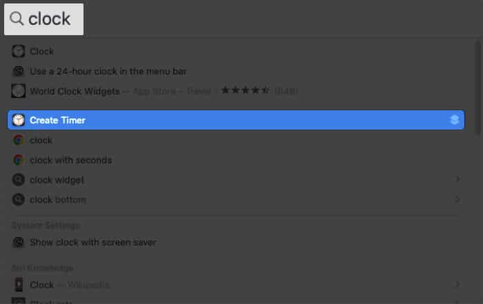 create timer on Spotlight on Mac