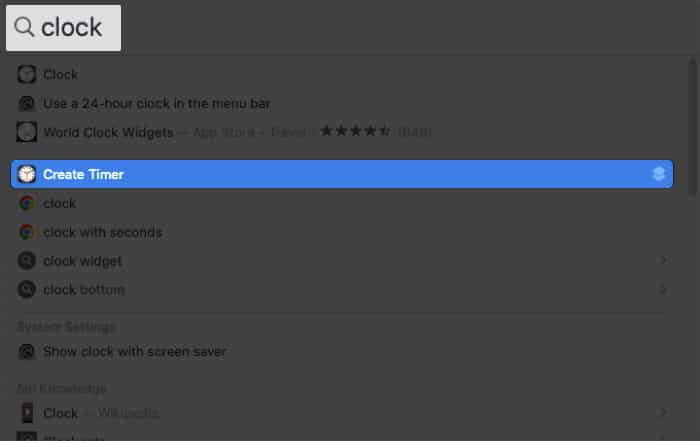 Create timer on spotlight on mac