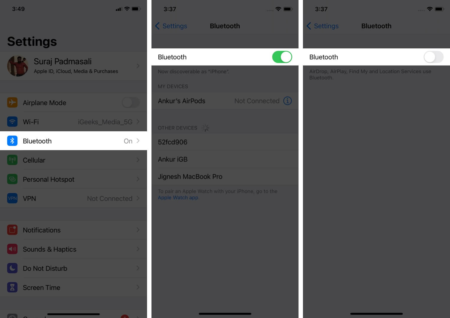 Disable bluetooth on iphone