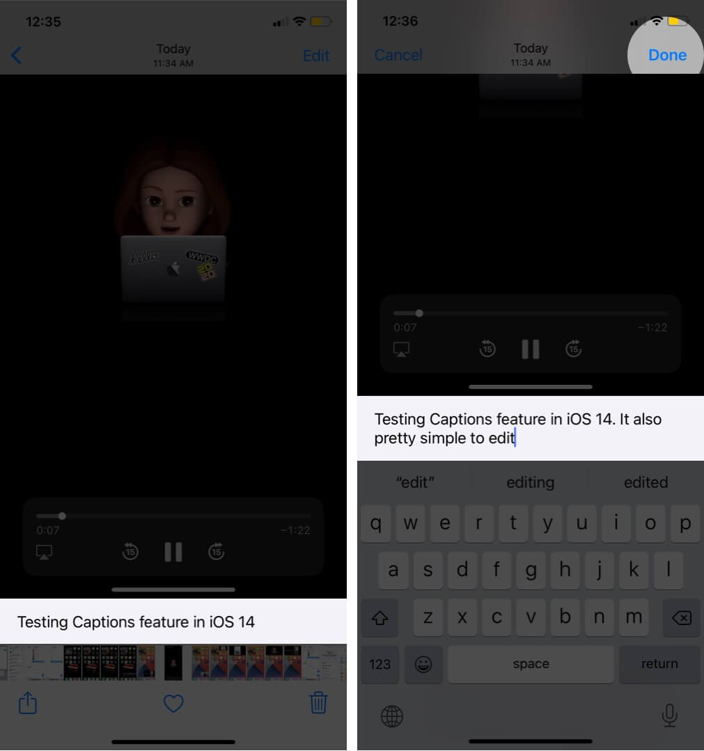 edit caption of photos on iphone