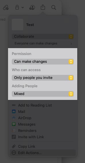 make changes in collaborations in Notes app on Mac