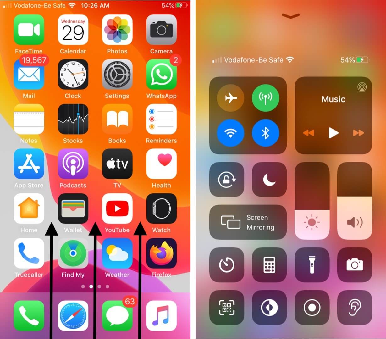 open control center on iphone with touch id