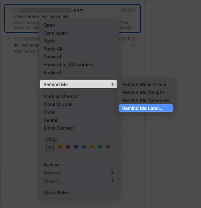 Set reminders for emails on mail app on mac