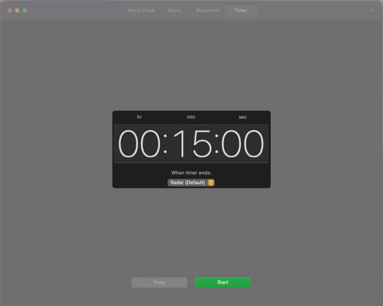 set timer on Mac