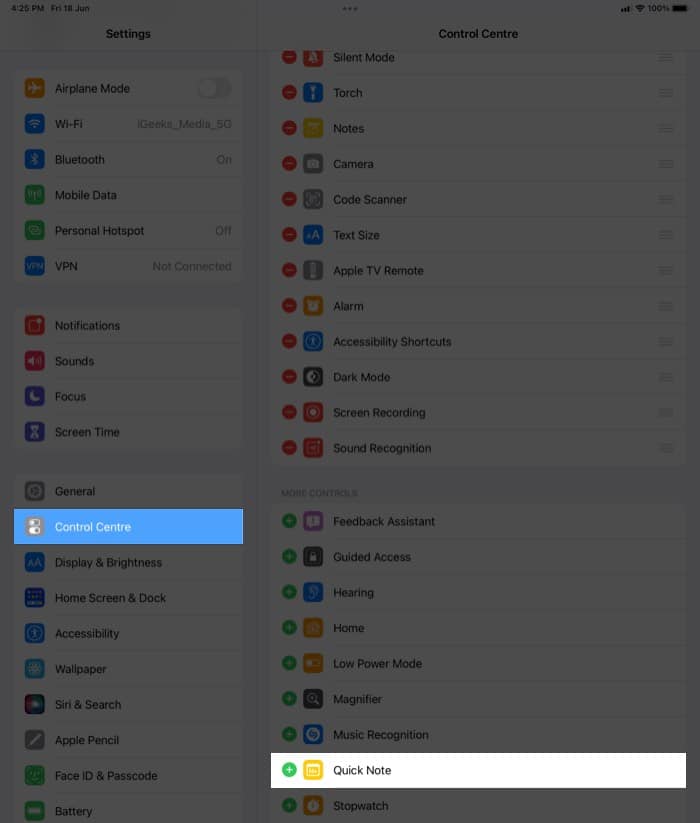 Add Quick Note to your Control Center on iPad