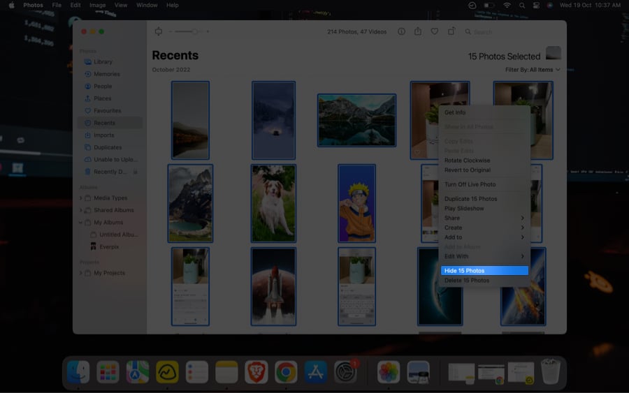 Choose hide photo after right click in Photos app on Mac