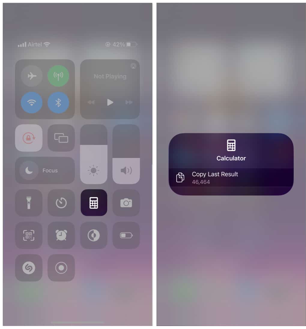 Copy the Last Result from Control Centre on iPhone