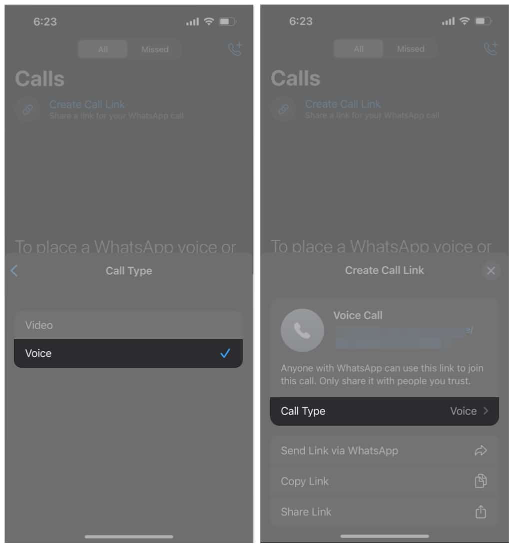 Create a WhatsApp voice call link on iPhone