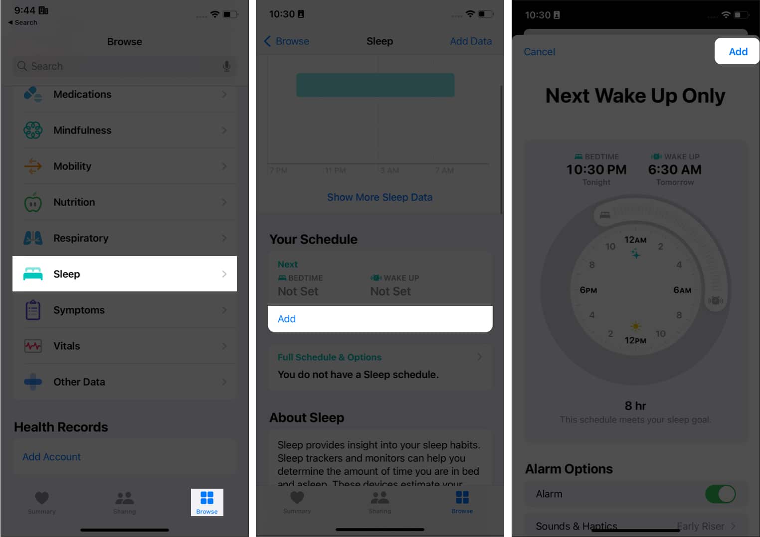 Create sleep schedule on iPhone