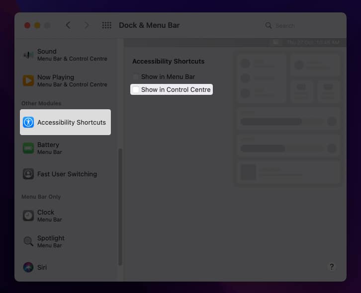 Customize Control Center in macOS Monterey